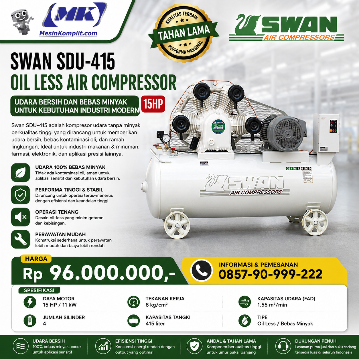 Kompresor Oilless 15HP (T...